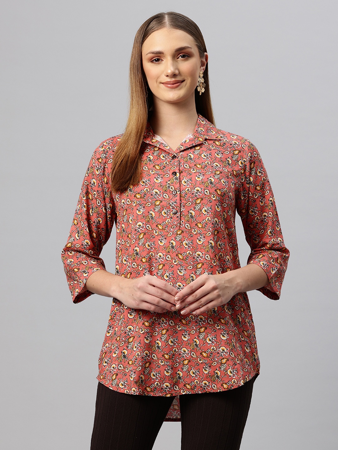 

Ayaany Shirt Collar Printed Ethnic Tunic, Multi