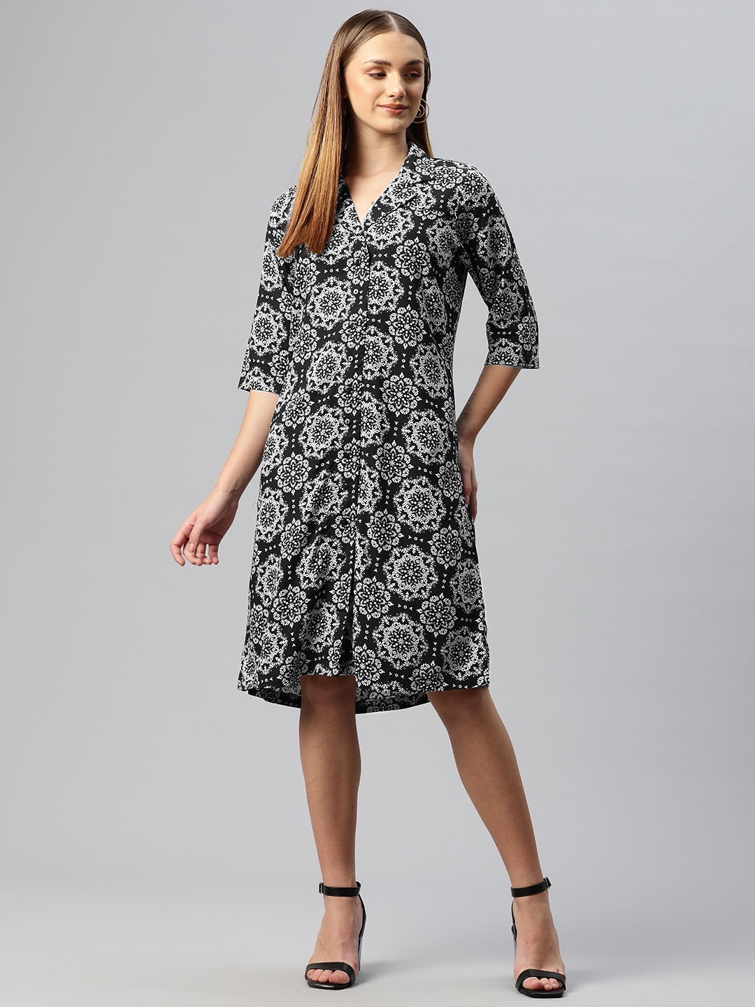 

Ayaany Floral Print Shirt Dress, Black