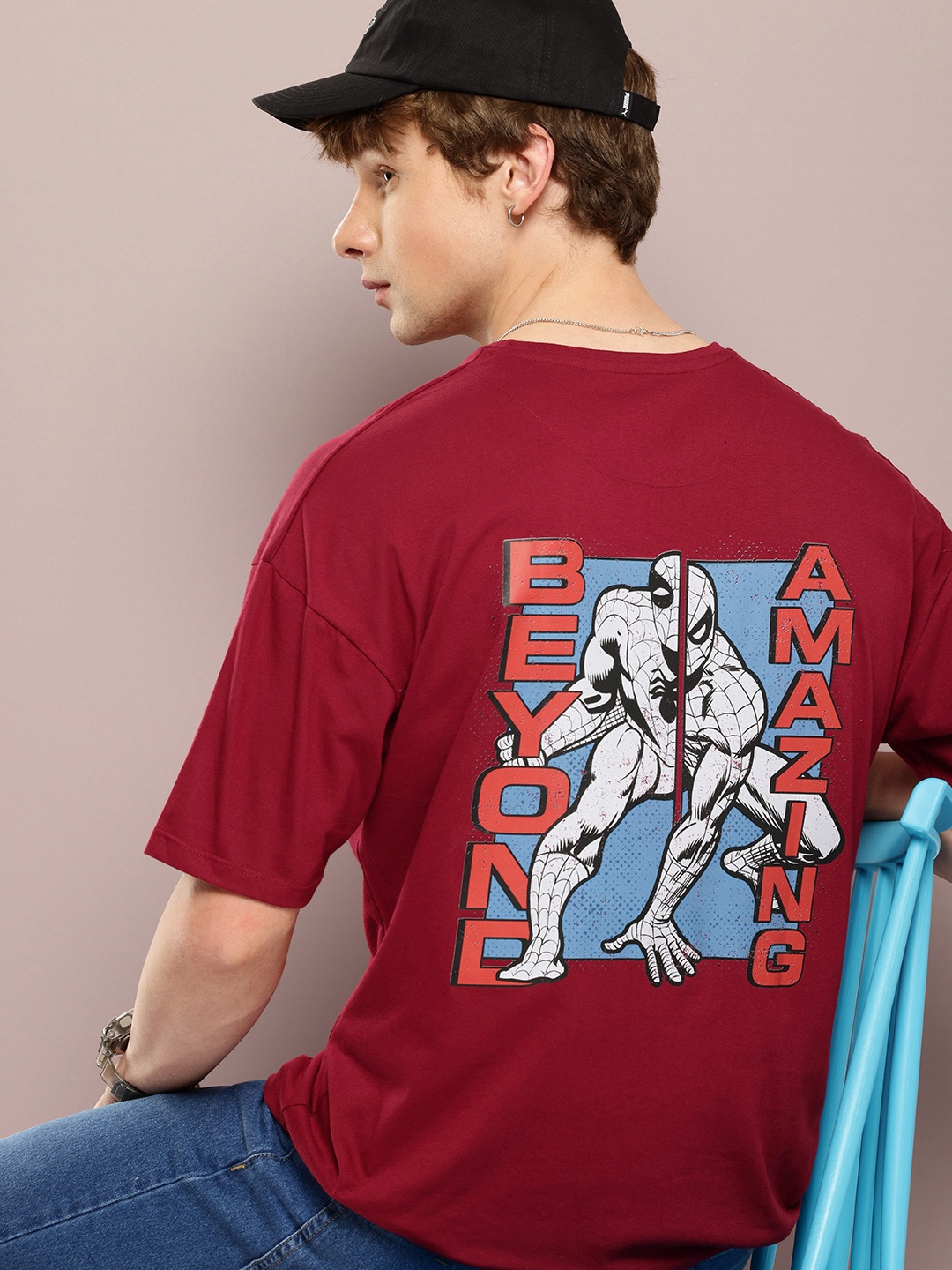 

Kook N Keech Marvel Men Spiderman Printed Drop-Shoulder Sleeves Pure Cotton T-shirt, Maroon