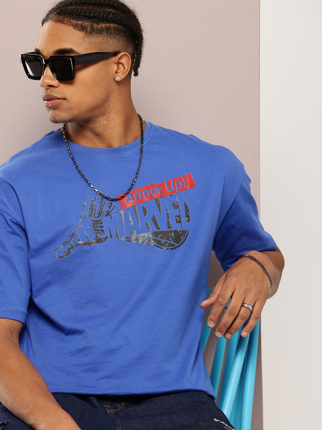 

Kook N Keech Marvel Men Marvel Printed Drop-Shoulder Sleeves Pure Cotton T-shirt, Blue