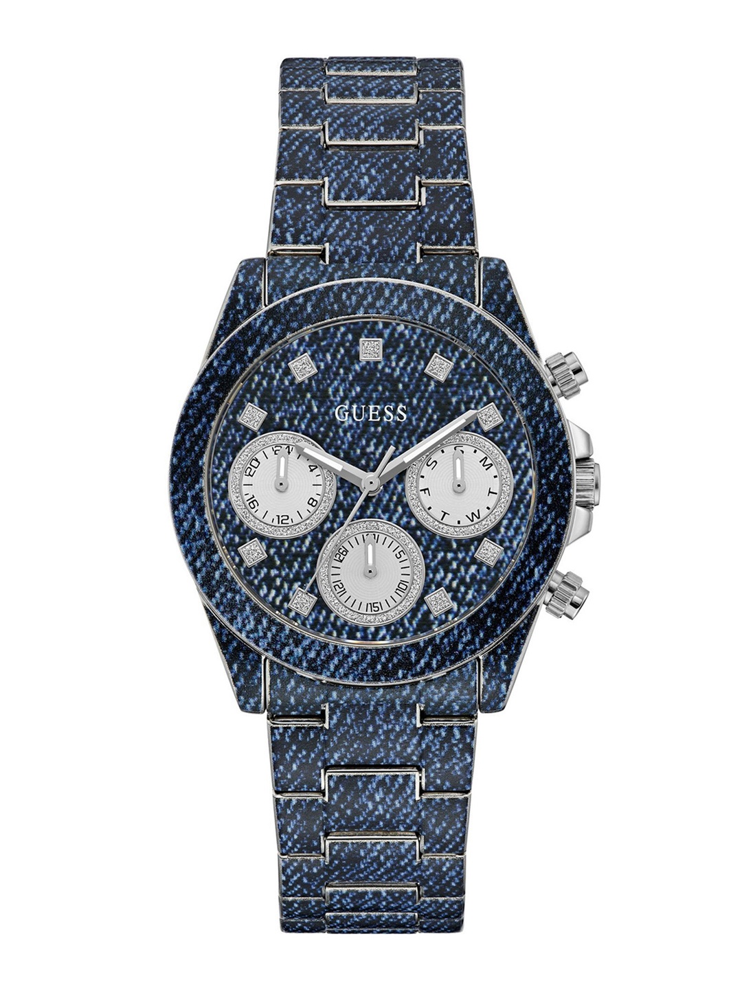 

GUESS Women Embellished Dial & Stainless Steel Straps Analogue Watch GW0750L1, Blue