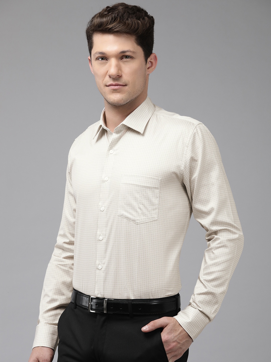 

Van Heusen Slim Fit Floral Printed Pure Cotton Formal Shirt, Beige