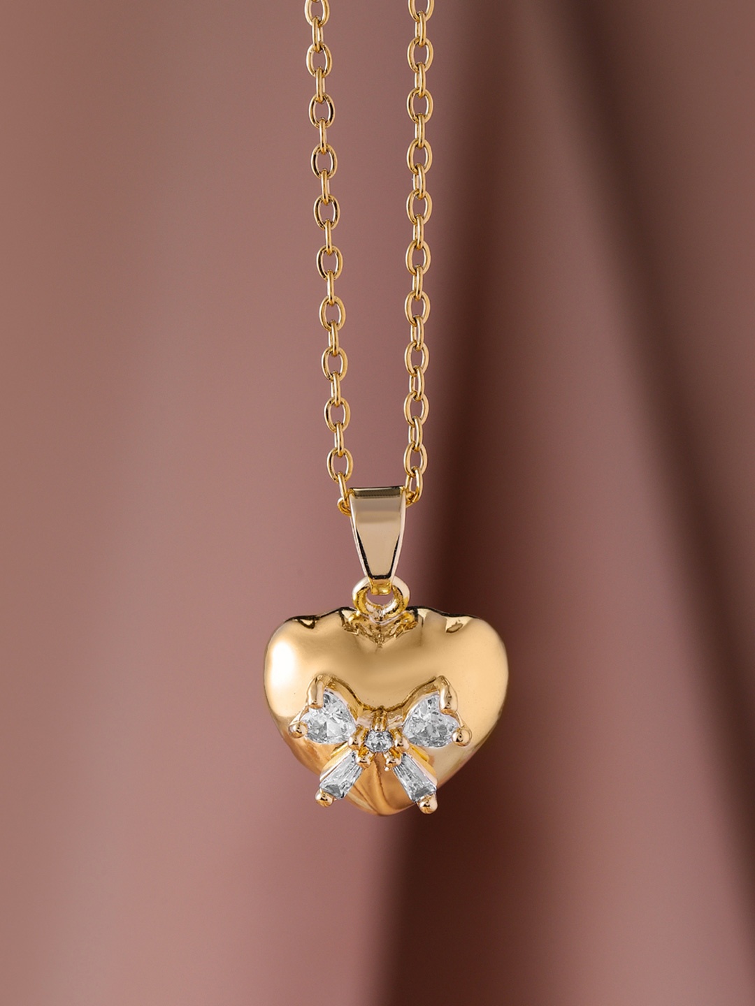 

Rubans 18K GoldPlated Stainless Steel TarnishFree Waterproof CZ Demi-Fine Heart Necklace, Gold