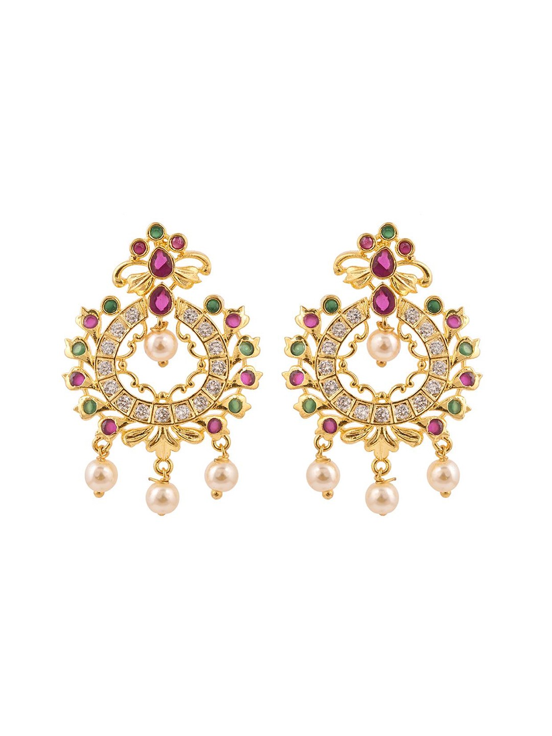 

RATNAVALI JEWELS Gold-Plated Classic American Diamond Chandbalis Earrings