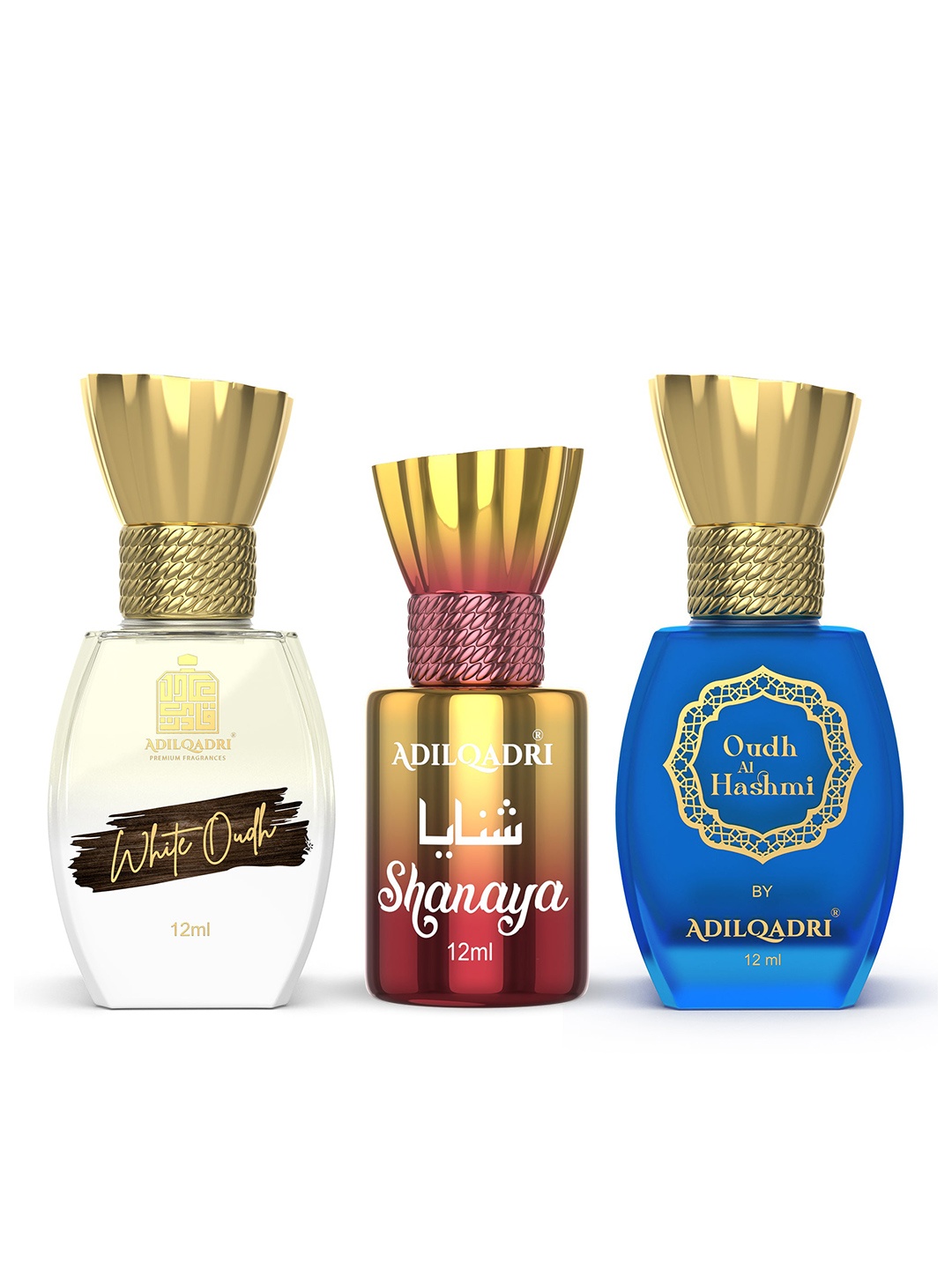 

ADILQADRI Set Of 3 Shanaya, White Oudh, Oudh Al Hashmi Roll-On Attar-12ml Each, Gold