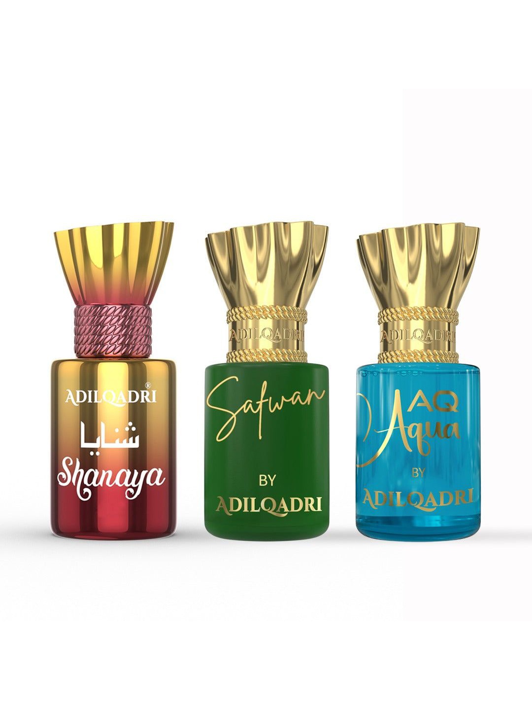 

ADILQADRI Set Of 3 Shanaya, Safwan, AQ Aqua Roll-On Attar-5.5ml Each, Gold