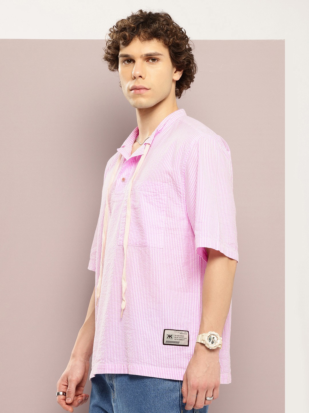

Kook N Keech Men Premium Opaque Striped Casual Shirt, Pink