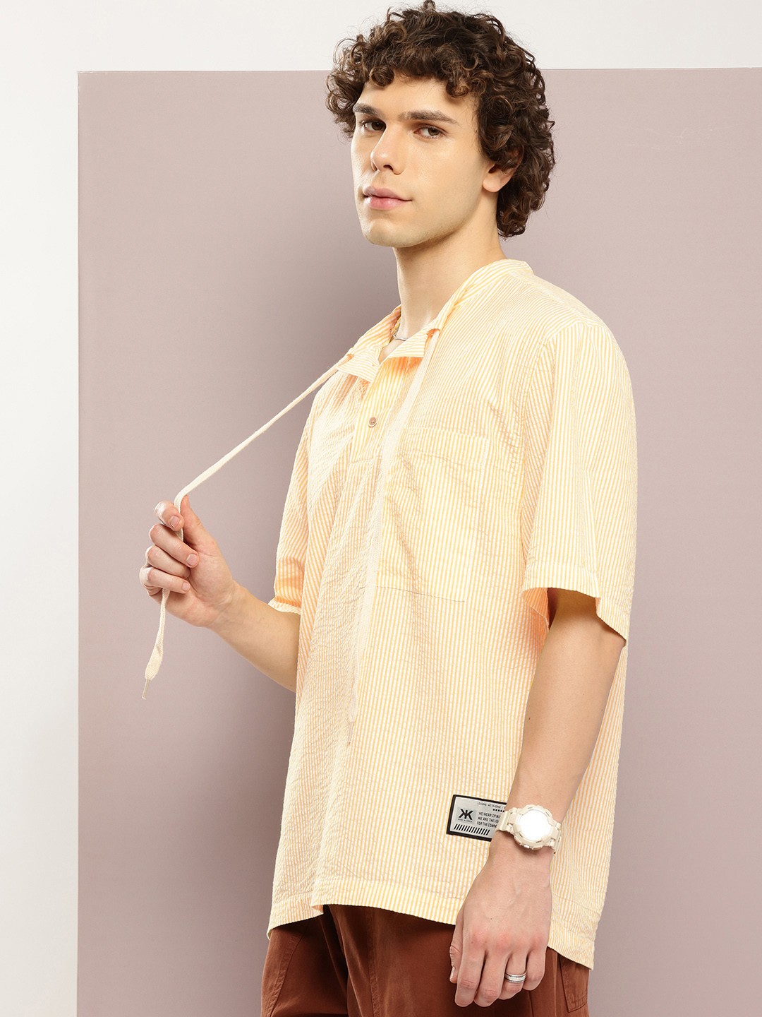 

Kook N Keech Men Premium Striped Oversized Pure Cotton Casual Shirt, Yellow