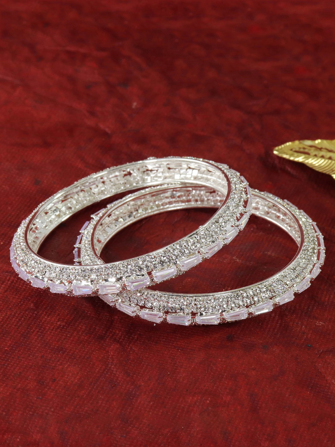 

LAVAZZA Set of 2 American Diamond & Cubic Zirconia Studded Bangles, Silver