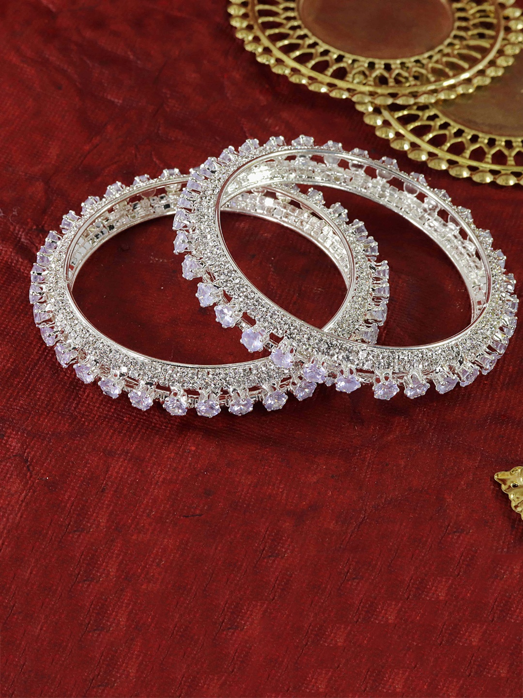 

LAVAZZA Set of 2 American Diamond & Cubic Zirconia Studded Bangles, Silver