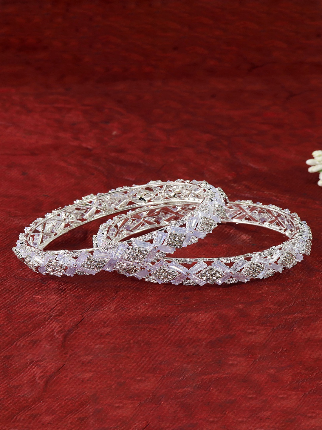 

LAVAZZA Set of 2 American Diamond & Cubic Zirconia Studded Bangles, Silver