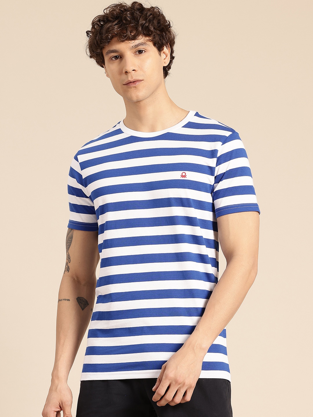 

United Colors of Benetton Horizontally Striped Regular Fit T-shirt, White