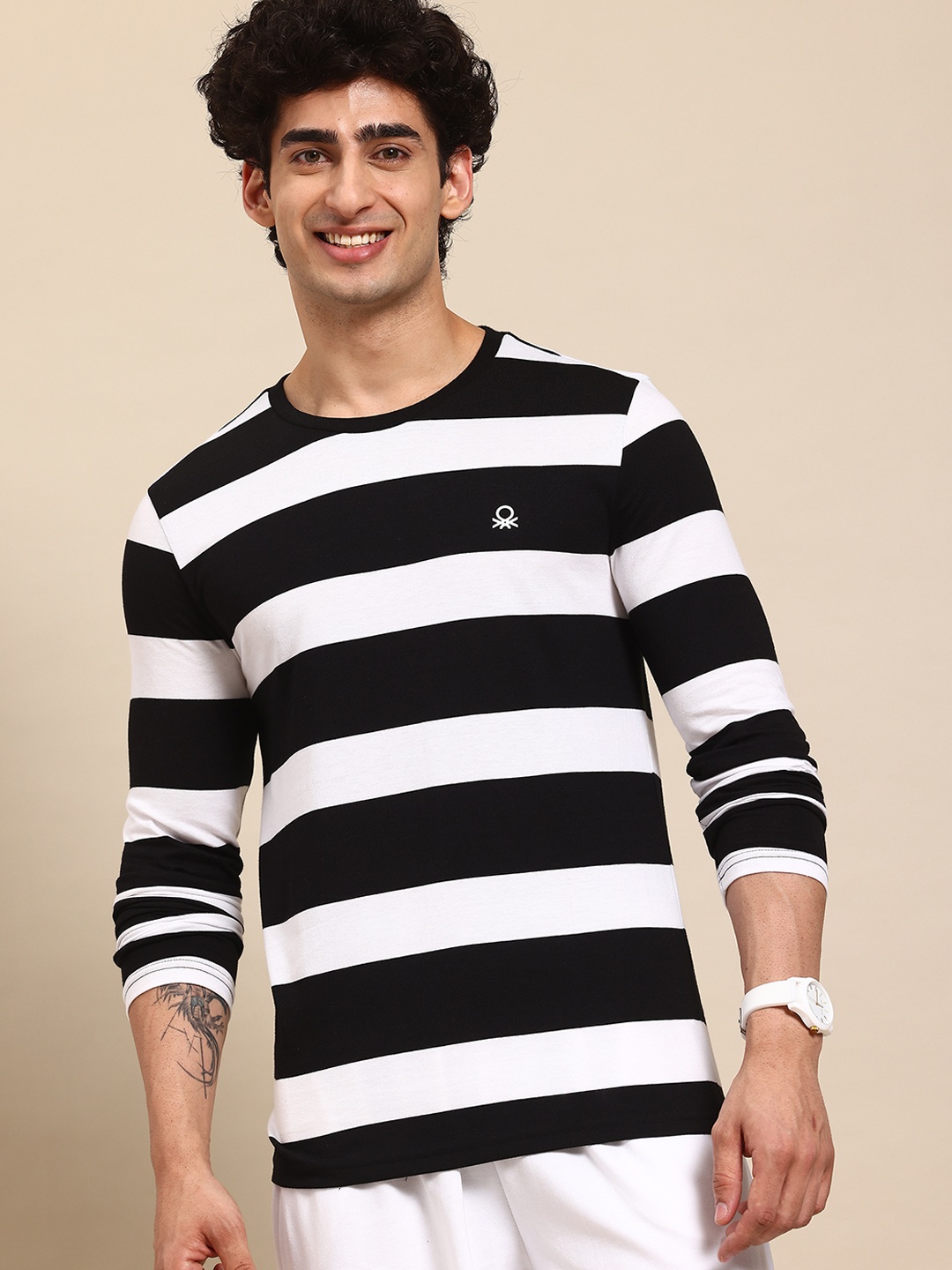 

United Colors of Benetton Striped Monochrome T-shirt, Black