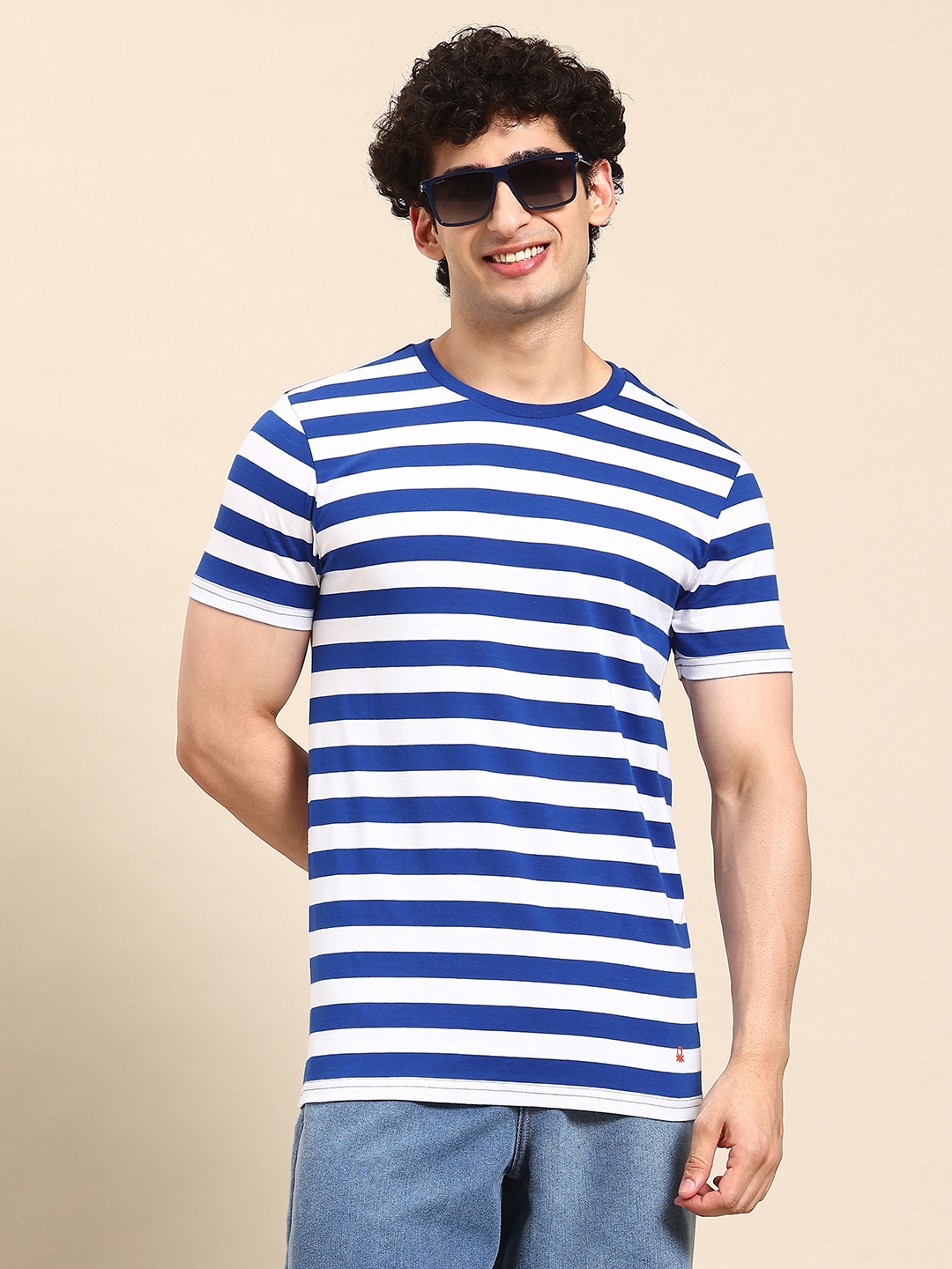 

United Colors of Benetton Horizontally Striped Regular Fit T-shirt, Blue