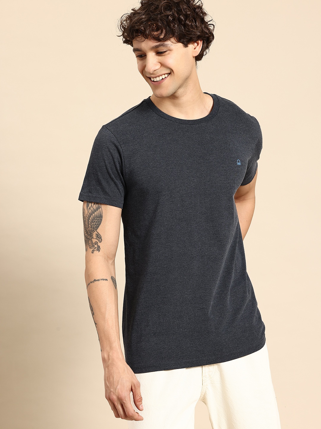 United Colors of Benetton Men Solid T-shirt, Navy blue