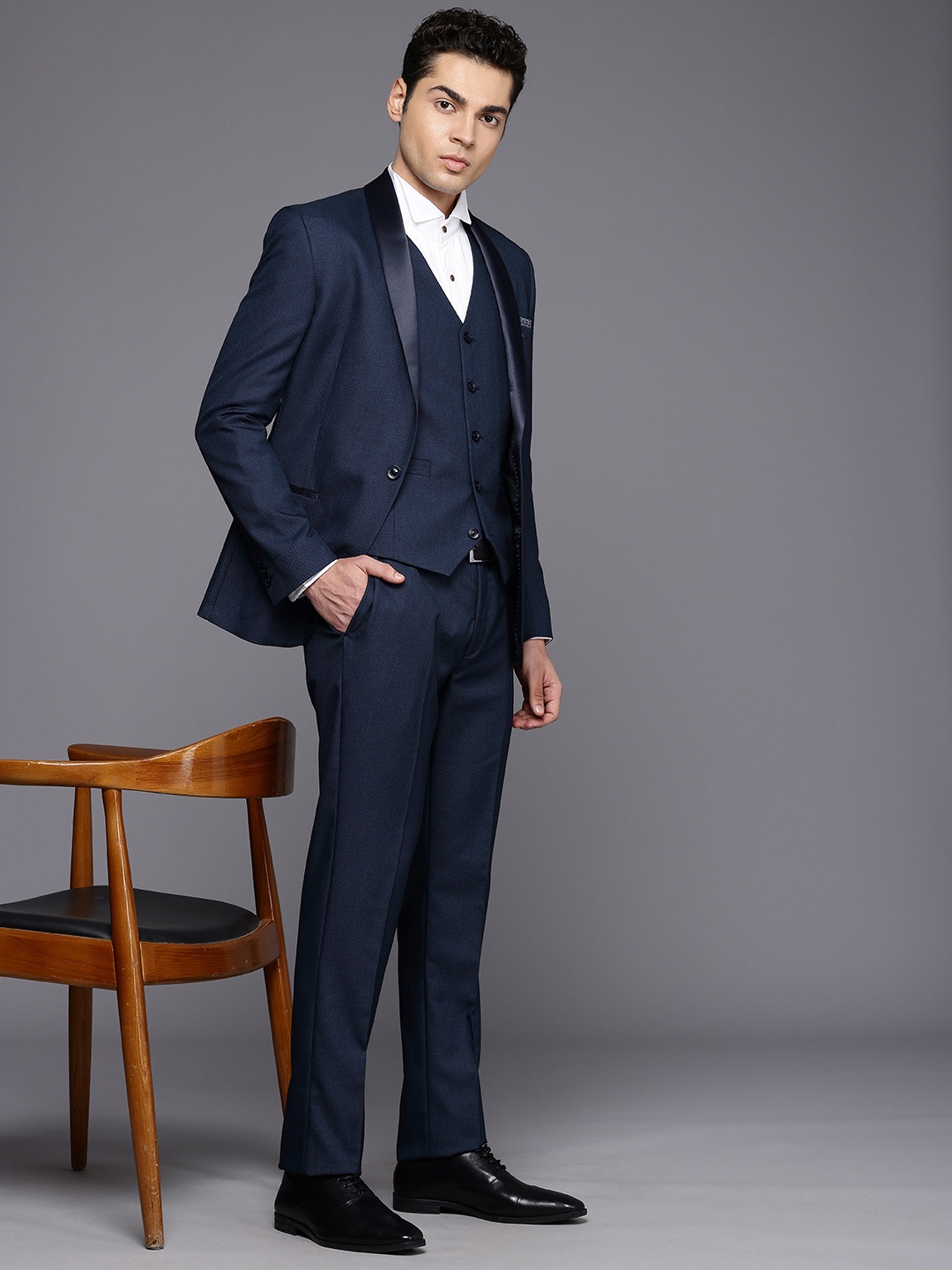 

Theme Single-Breasted Slim Fit Party 3 Piece Suit, Navy blue