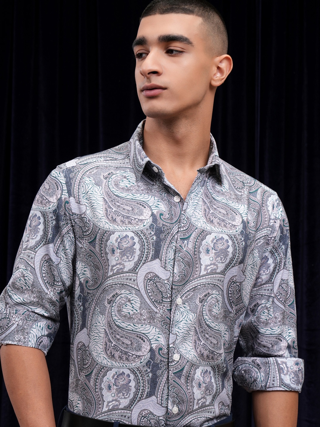 

HIGHLANDER Men Printed Multi Occasion Slim Fit Shirt, Grey