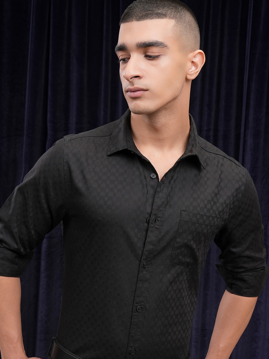 

Highlander Men Dobby Textured Striped Mui Occasion Slim Fit Shirt, Purple