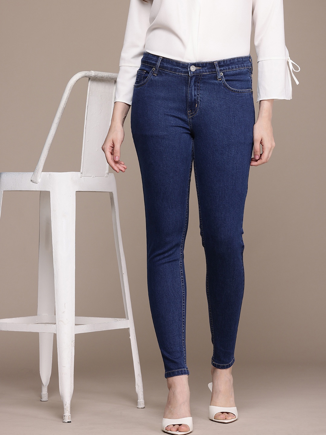 

French Connection Smart Skinny Fit Stretchable Jeans, Navy blue
