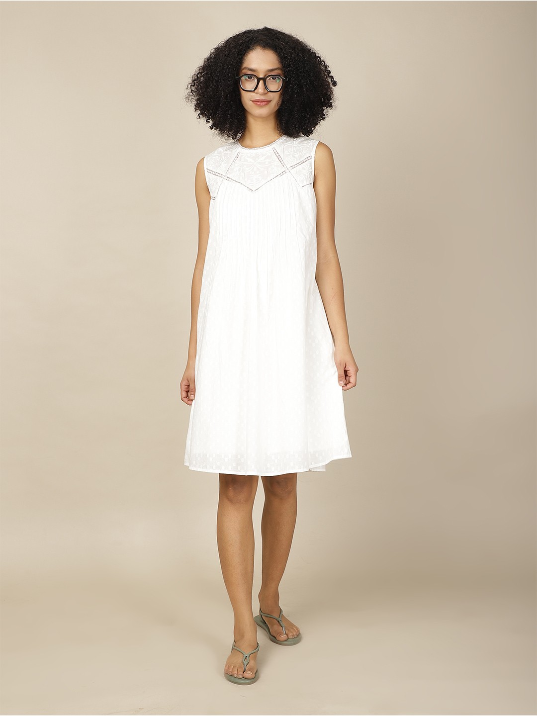 

A Little Fable Round Neck A-Line Dress, White