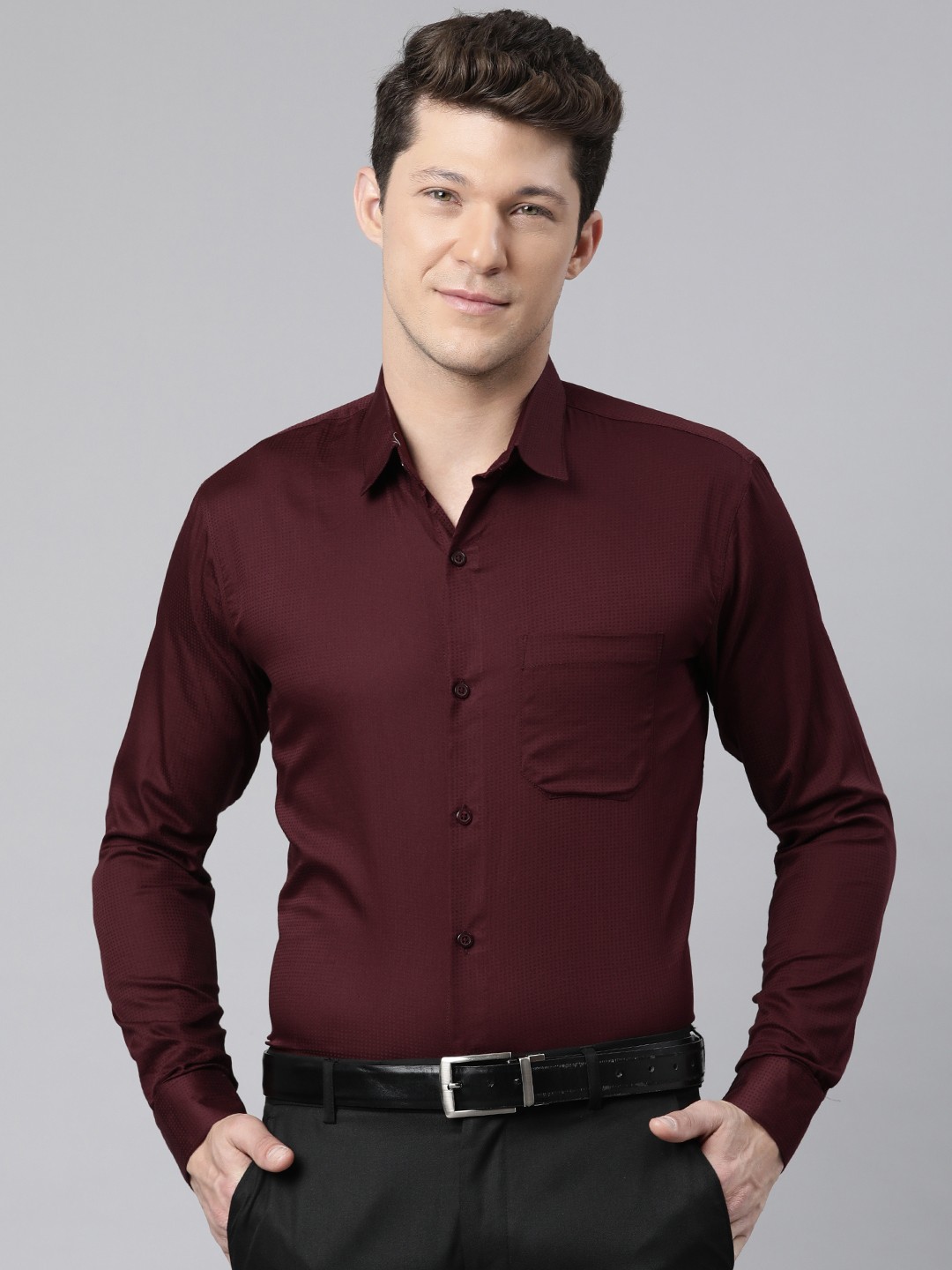 

Majestic Man Modern Slim Fit Micro Checked Formal Shirt, Maroon