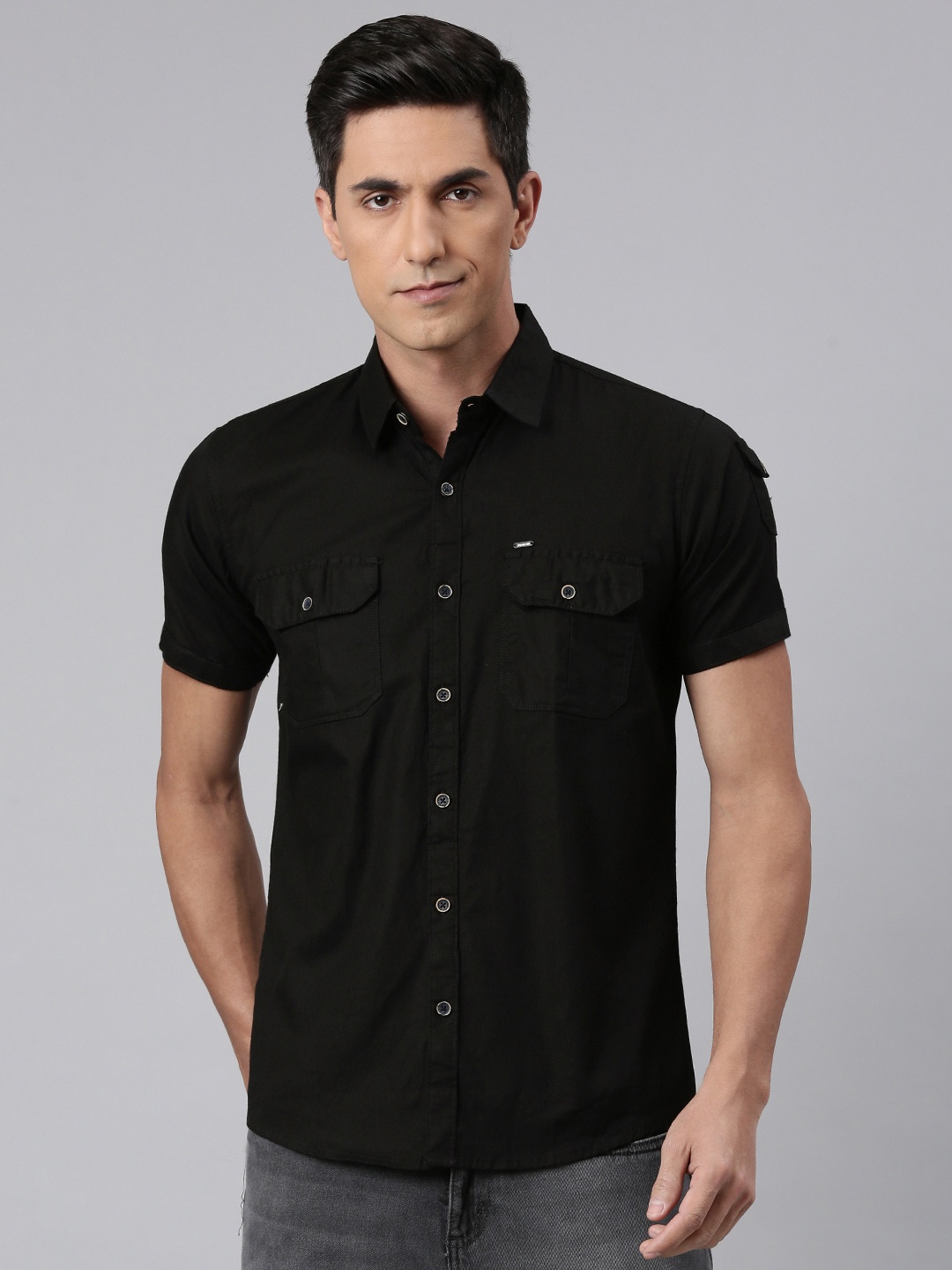 

Majestic Man Modern Slim Fit Pure Cotton Shirt, Black