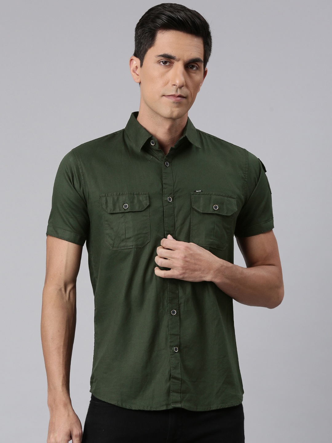 

Majestic Man Modern Slim Fit Pure Cotton Shirt, Green