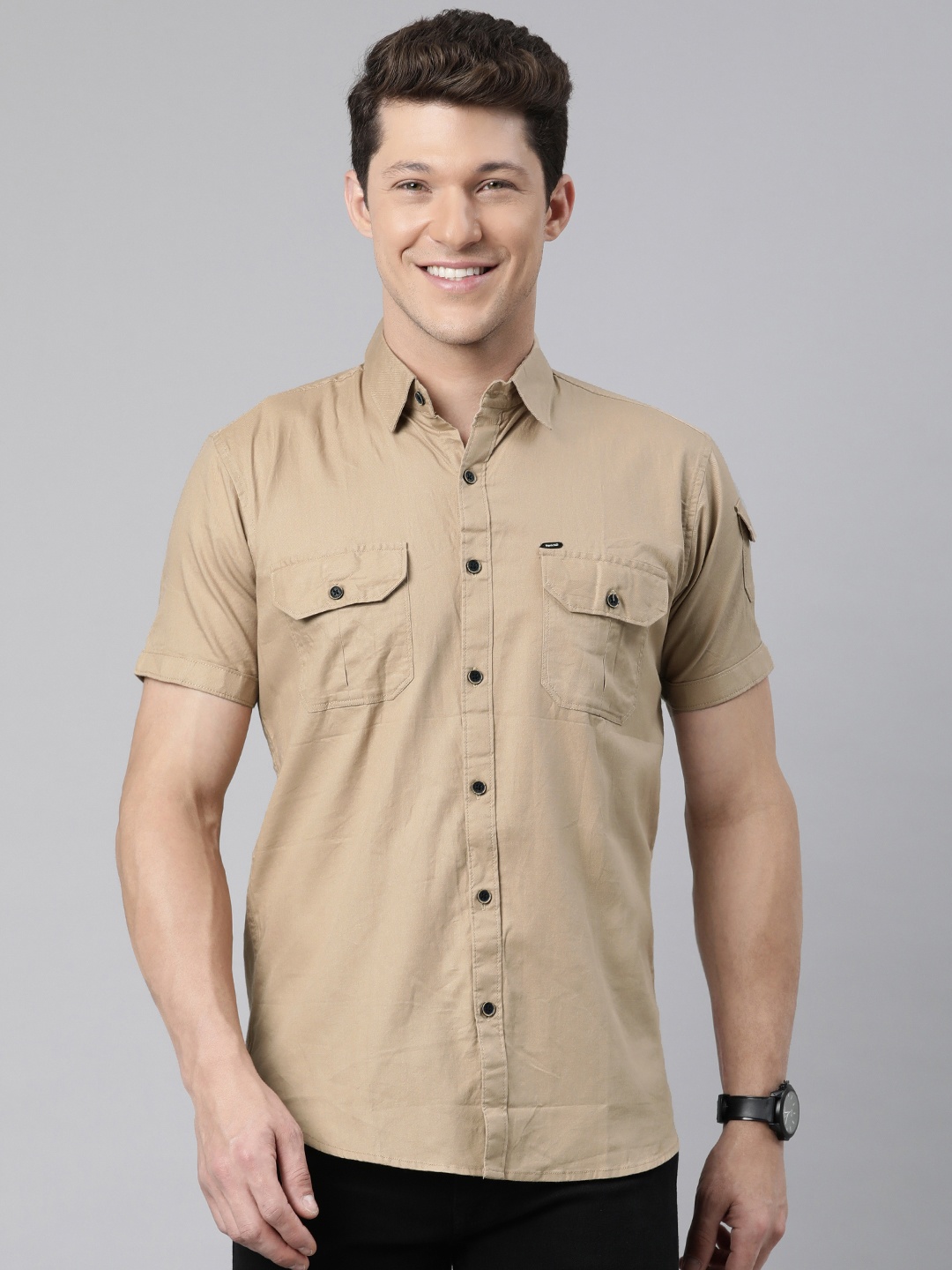 

Majestic Man Modern Slim Fit Pure Cotton Shirt, Beige