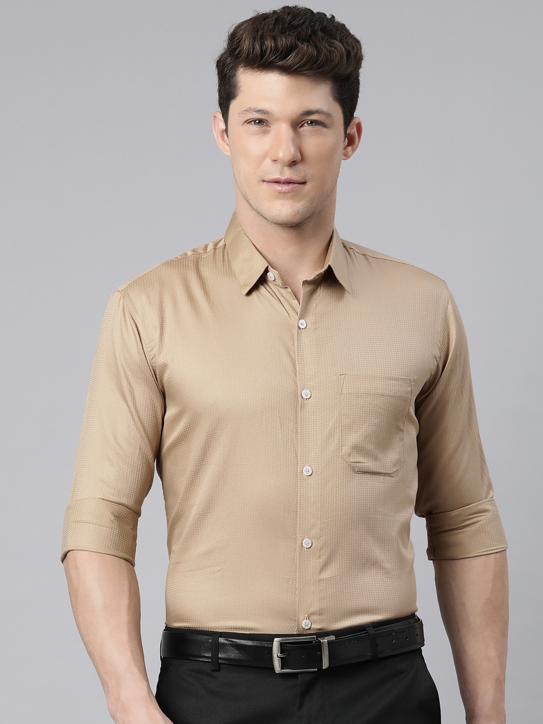 

Majestic Man Modern Slim Fit Pure Cotton Formal Shirt, Camel brown