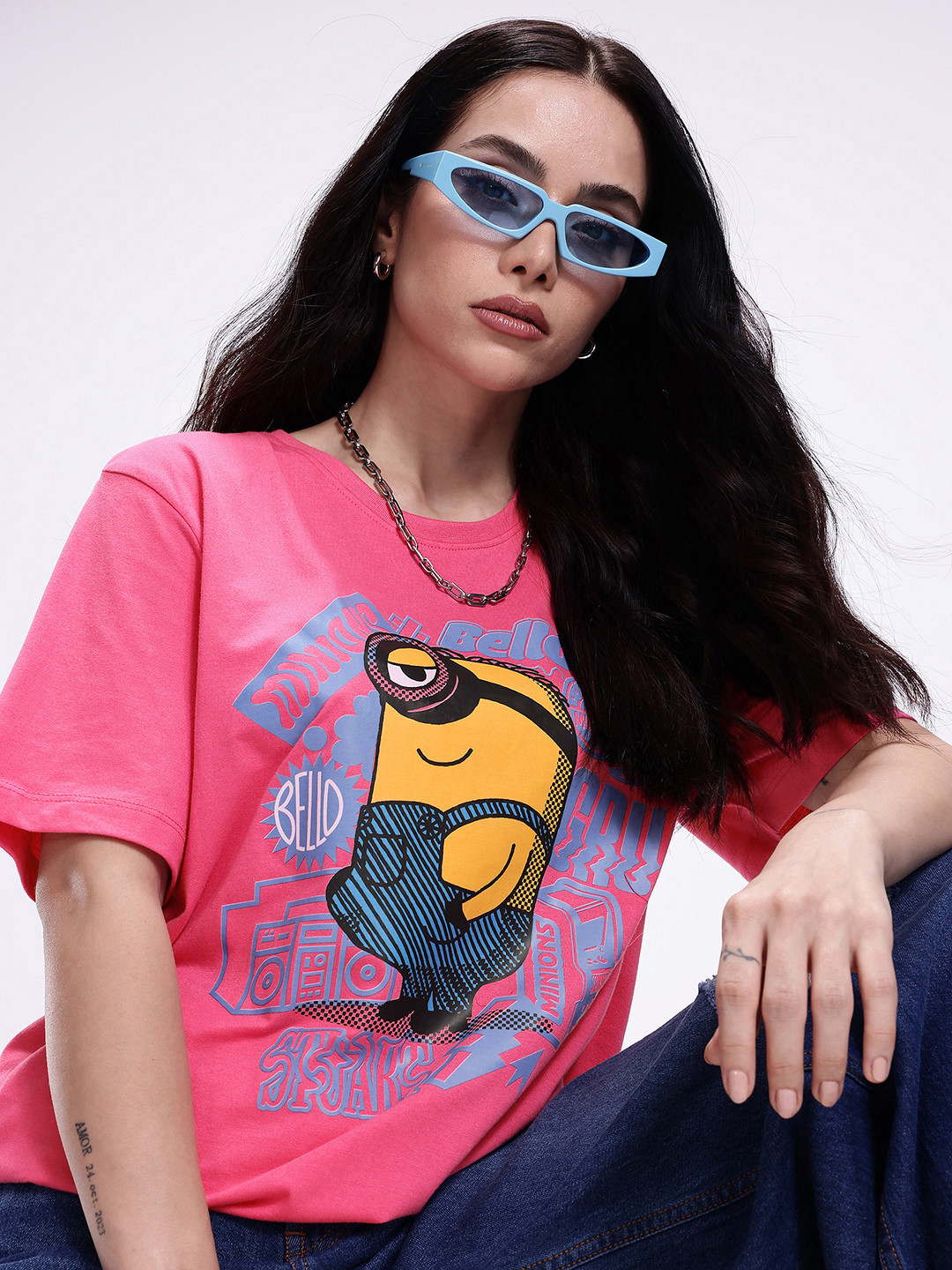 

Minions by Kook N Keech Minions Printed Oversized Pure Cotton T-shirt, Pink
