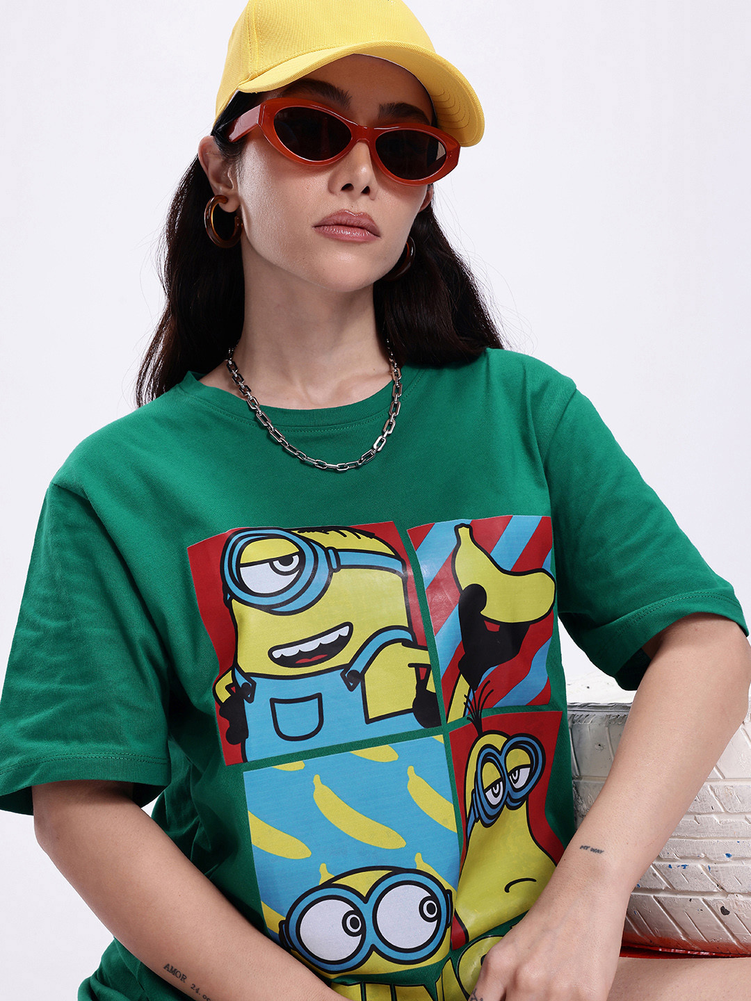 

Minions by Kook N Keech Minions Printed Oversized Pure Cotton T-shirt, Green