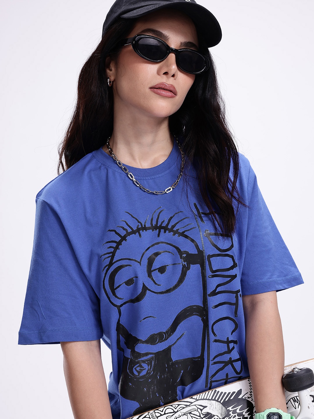 

Minions by Kook N Keech Minions Printed Oversized Pure Cotton T-shirt, Blue