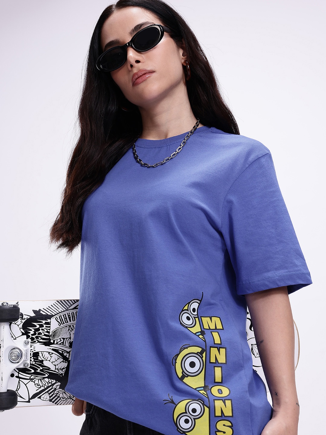 

Minions by Kook N Keech Minions Printed Oversized Pure Cotton T-shirt, Blue