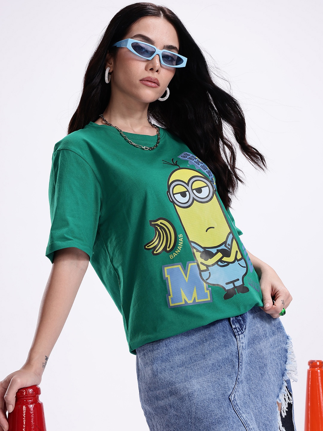 

Minions by Kook N Keech Minions Printed Oversized Pure Cotton T-shirt, Green