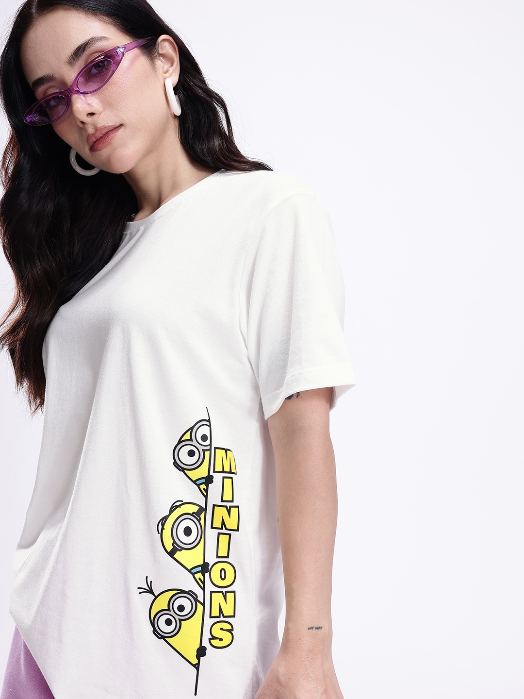 

Minions by Kook N Keech Minions Printed Oversized Pure Cotton T-shirt, White