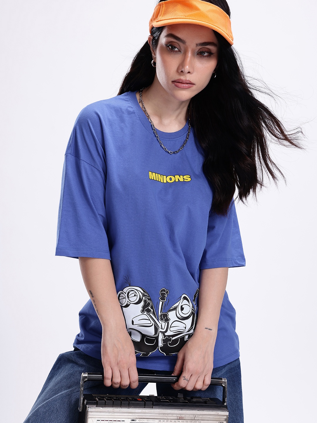 

Minions by Kook N Keech Minions Printed Oversized Pure Cotton T-shirt, Blue