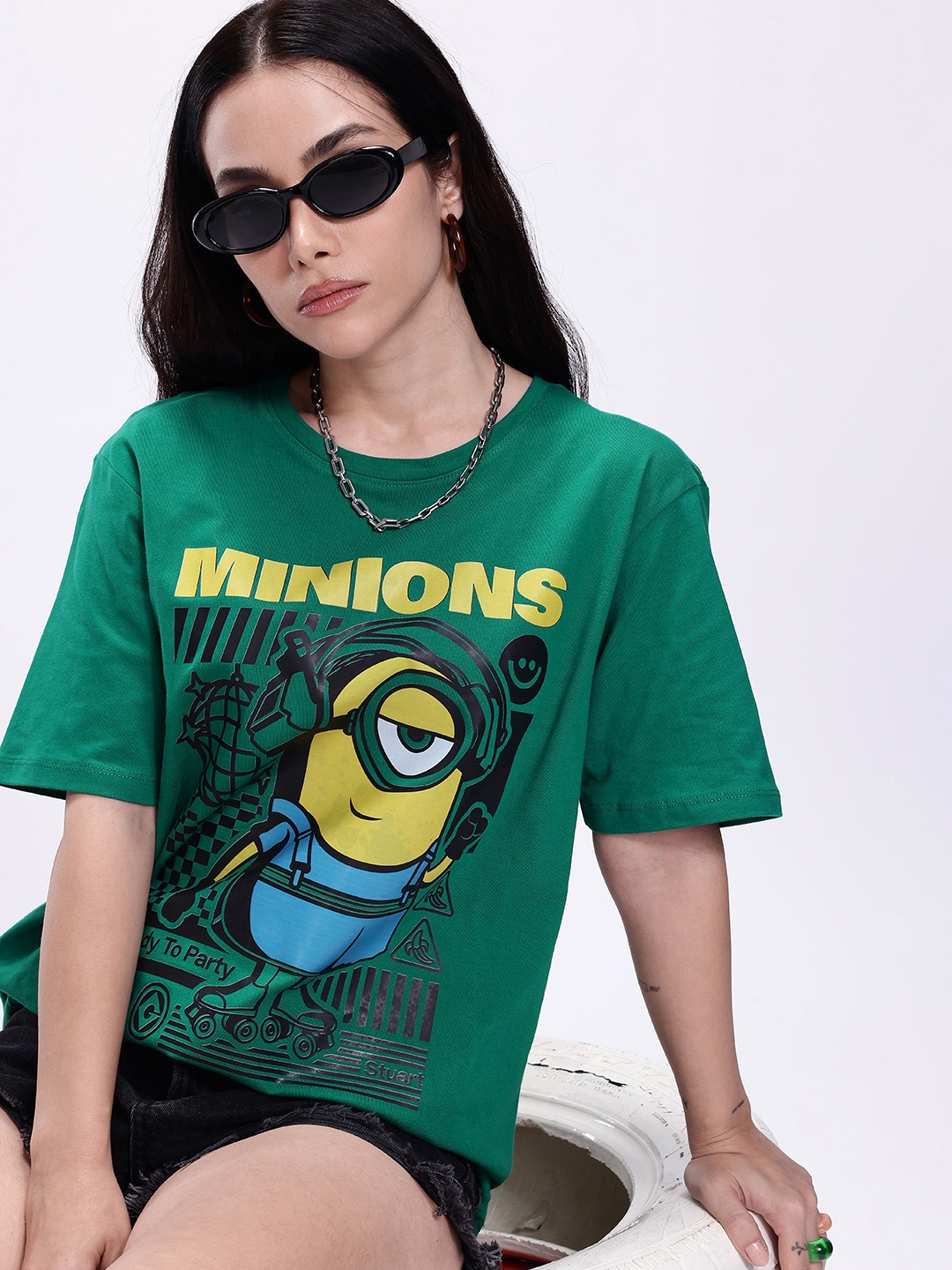 

Minions by Kook N Keech Minions Printed Oversized Pure Cotton T-shirt, Green