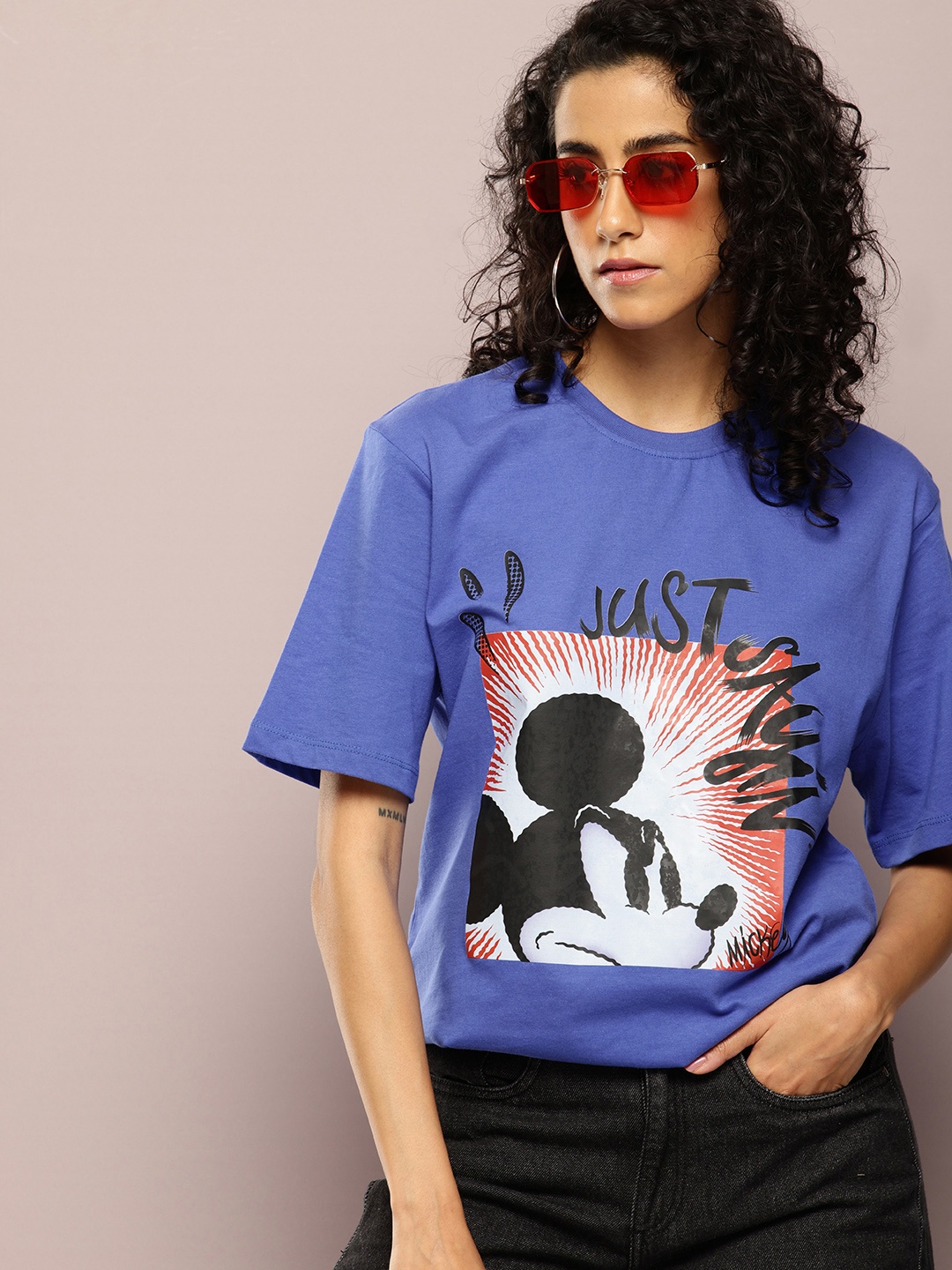 

Kook N Keech Disney Mickey Mouse Printed Pure Cotton Oversized T-shirt, Blue