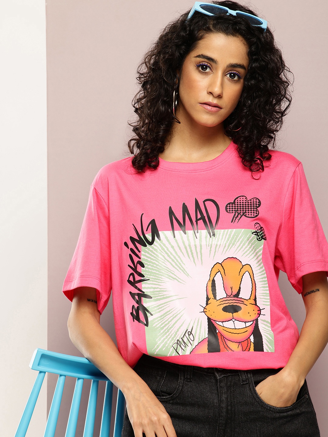 

Kook N Keech Disney Pluto Printed Pure Cotton Oversized T-shirt, Pink