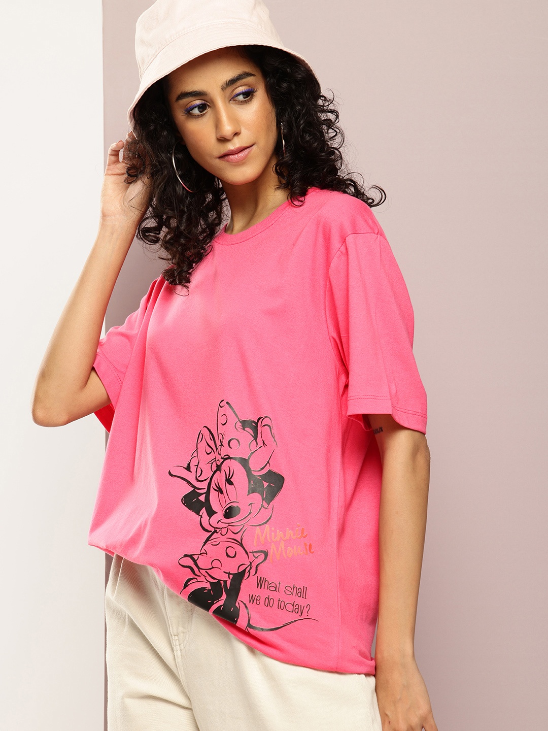 

Kook N Keech Disney Minnie Mouse Printed Pure Cotton Oversized T-shirt, Pink