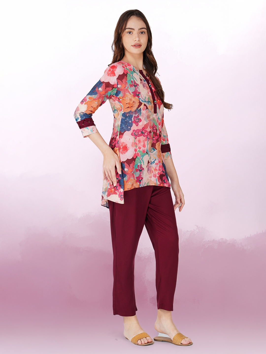 

Bindigasm Printed Top With Trouser, Burgundy