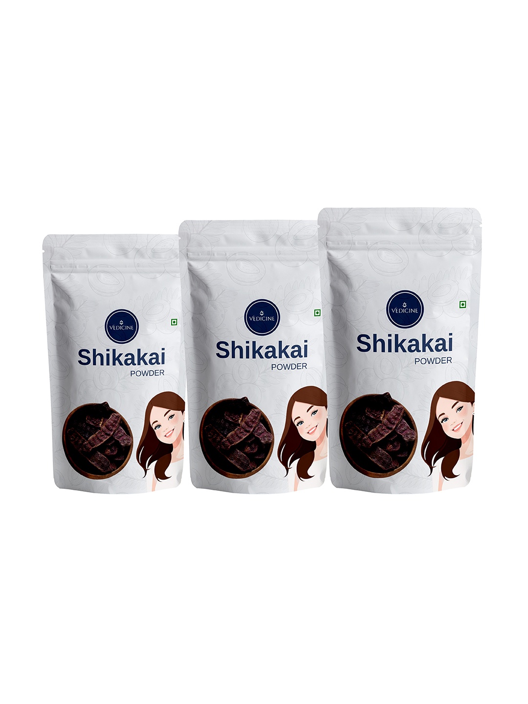 

VEDICINE Set Of 3 Shikakai Powder- 100g Each, Brown