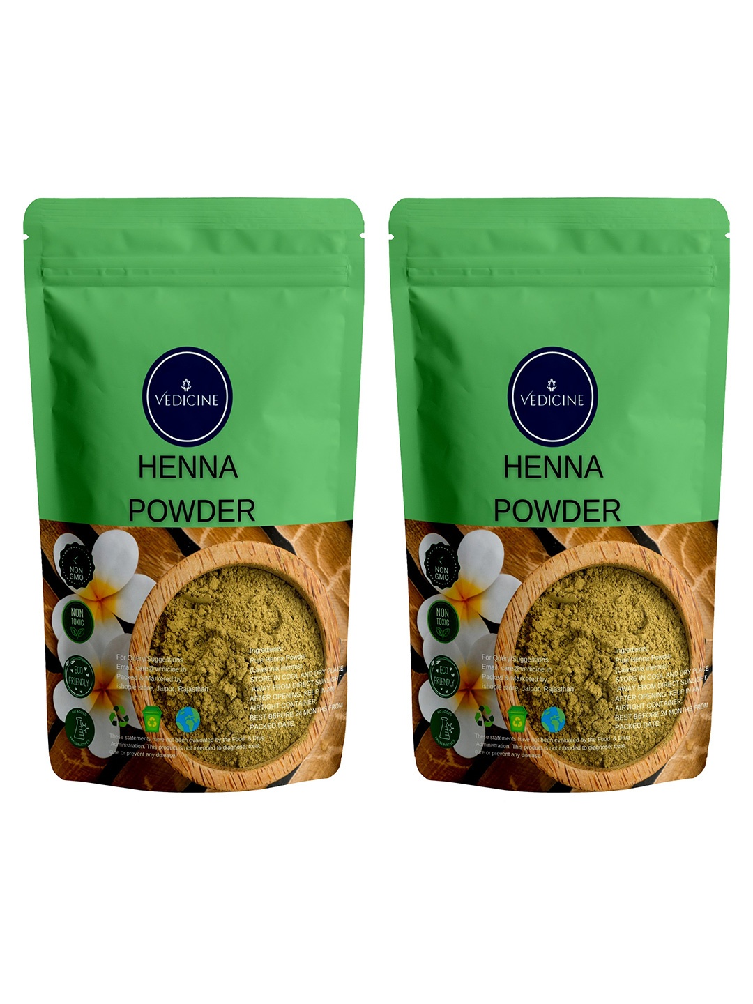 

VEDICINE Set Of 2 Henna Powder- 100g Each, Olive