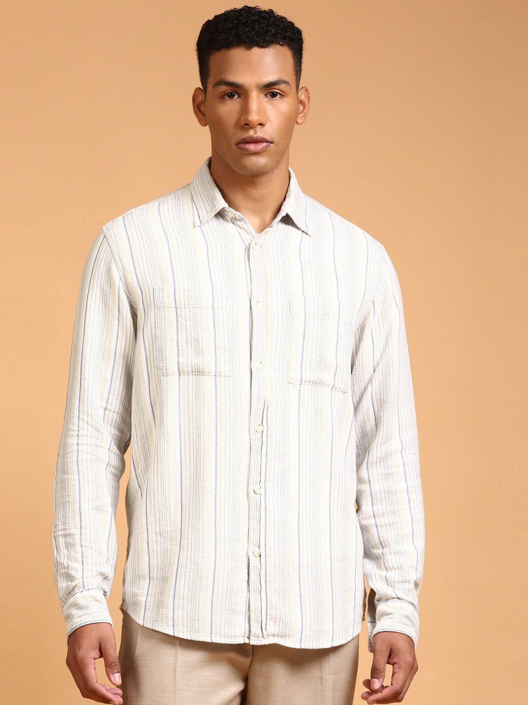 

LSD Relaxed Multi Stripes Opaque Casual Shirt, Beige