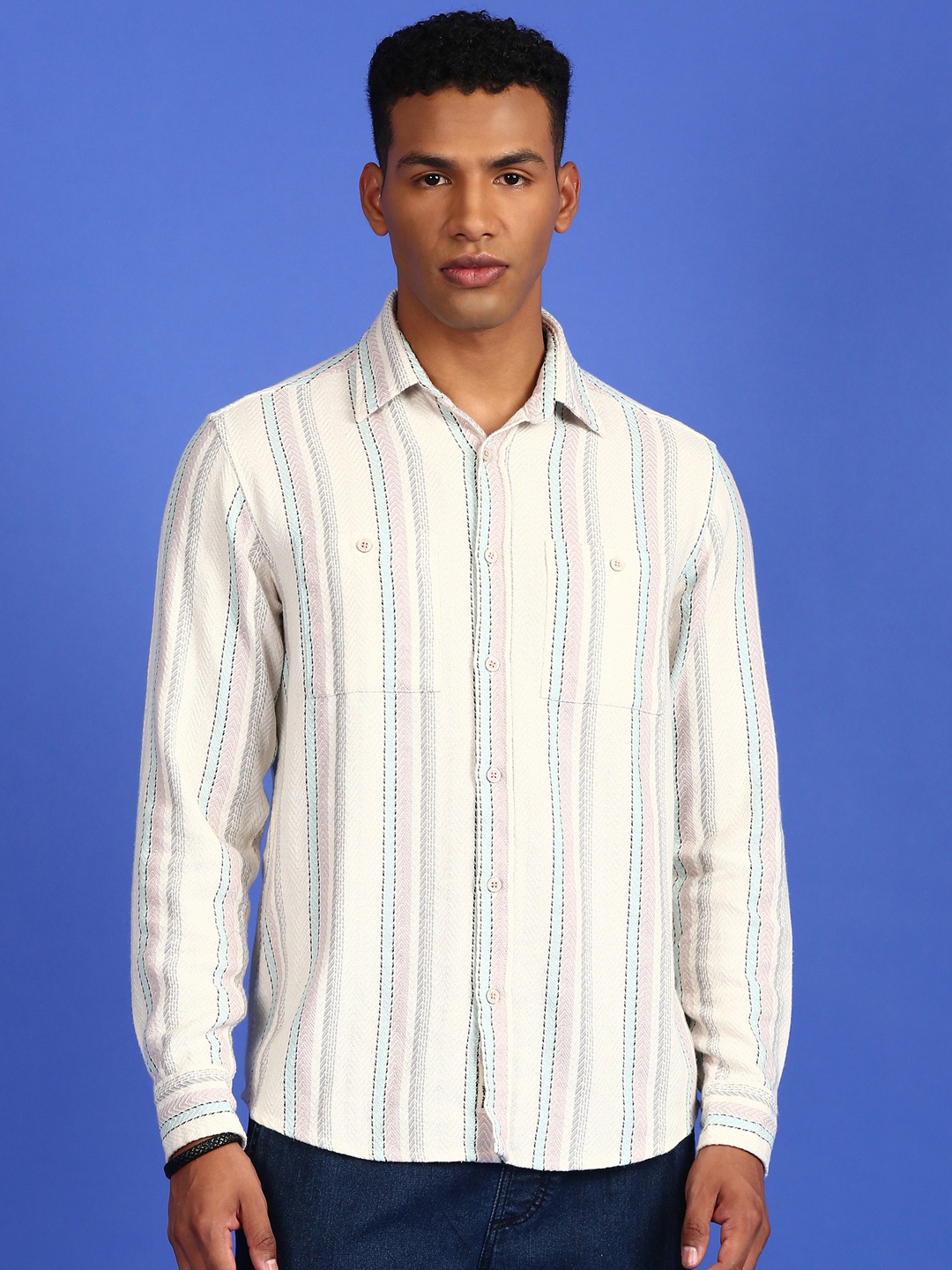 

LSD Relaxed Multi Stripes Opaque Casual Shirt, Off white