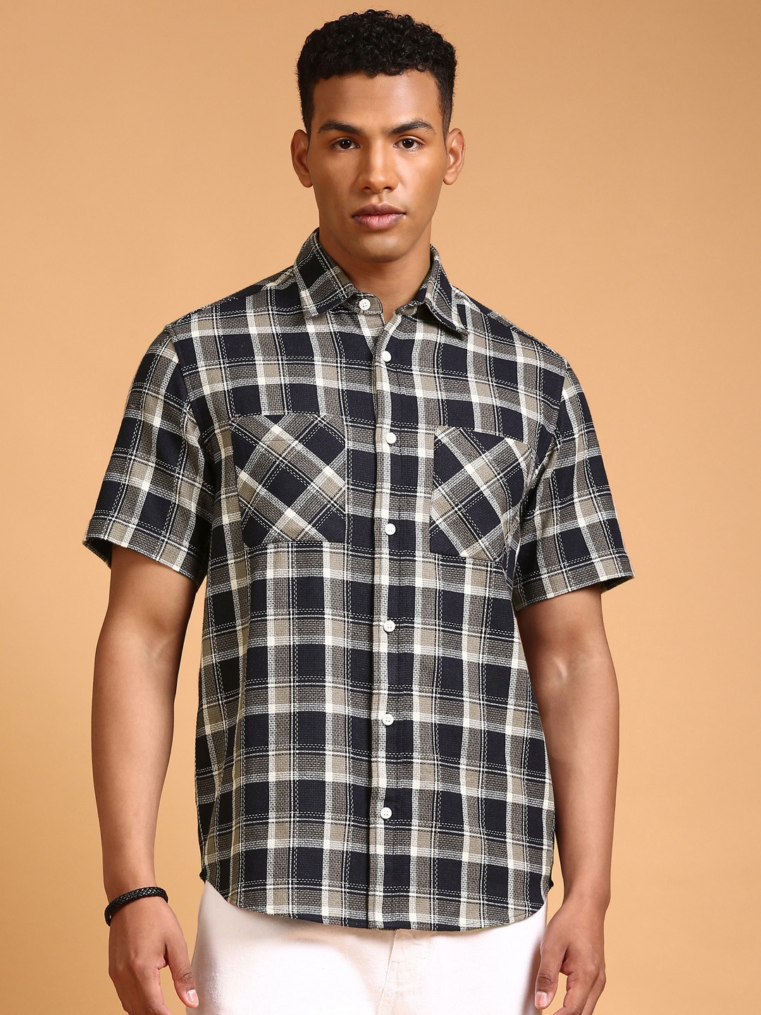 

LSD Relaxed Opaque Checked Casual Shirt, Navy blue