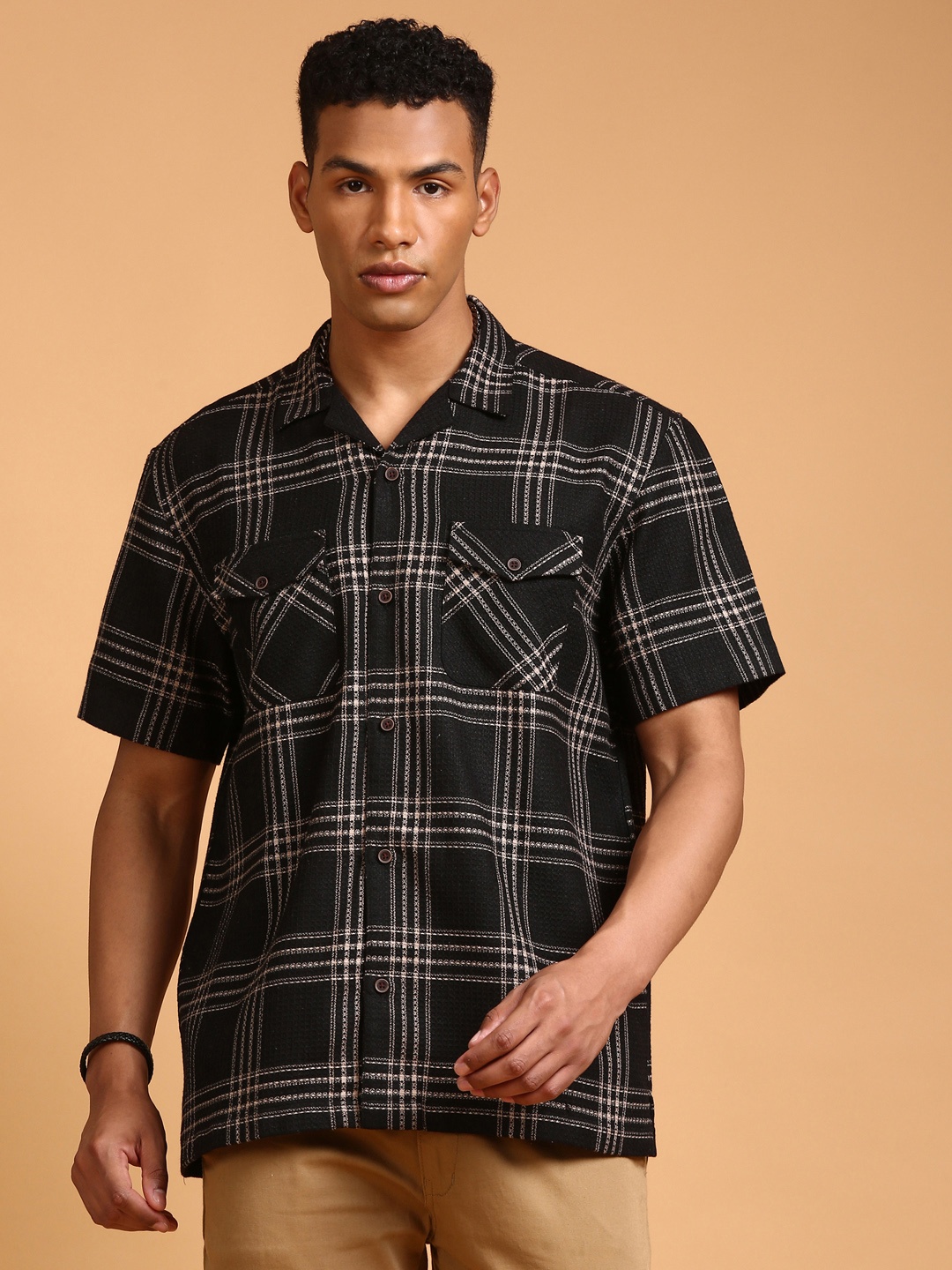 

LSD Relaxed Opaque Checked Casual Shirt, Black