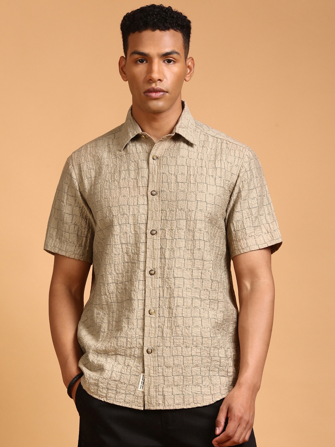 

LSD Men Relaxed Opaque Casual Shirt, Khaki