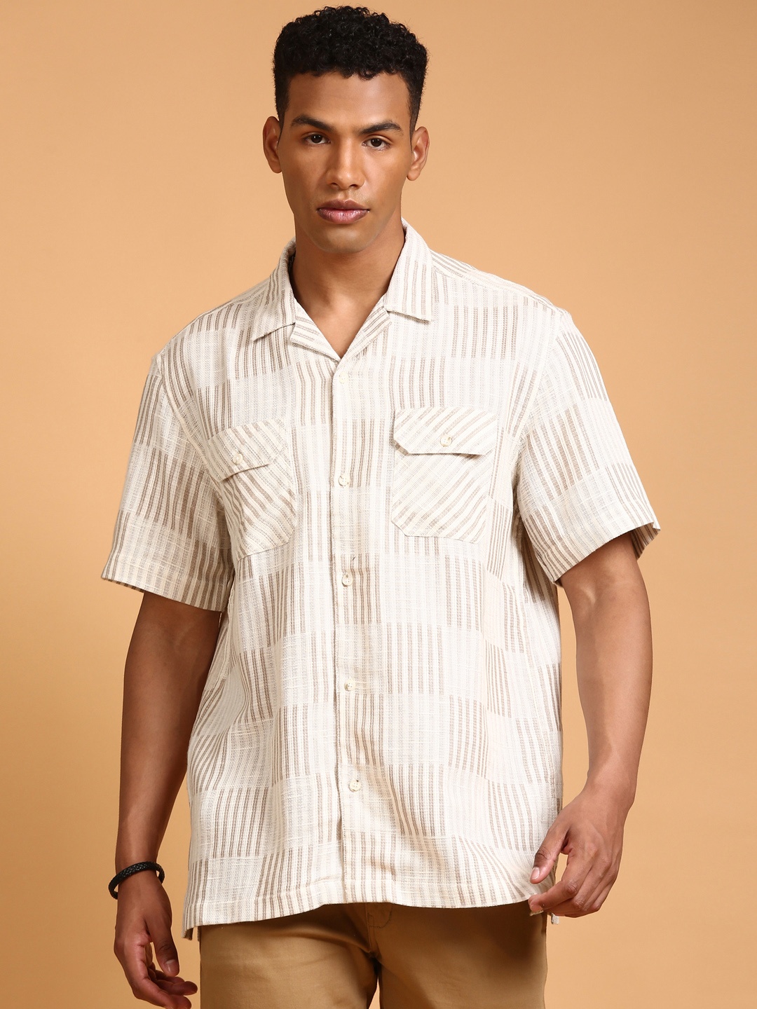 

LSD Relaxed Fit Striped Casual Shirt, Cream