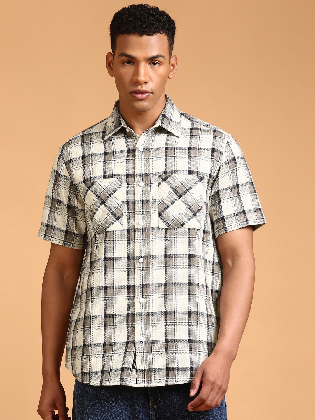 

LSD Relaxed Opaque Checked Casual Shirt, Beige